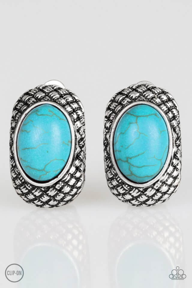 Paparazzi Clip Earrings “Bedrock Bombshell” Turquoise Blue Clip On Earrings
