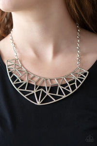 Vintage Paparazzi “Strike While Haute” Silver Crescent Statement Necklace