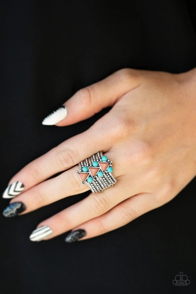 Paparazzi “Point Me to Phoenix” Brown/Blue Turquoise Stretch Ring