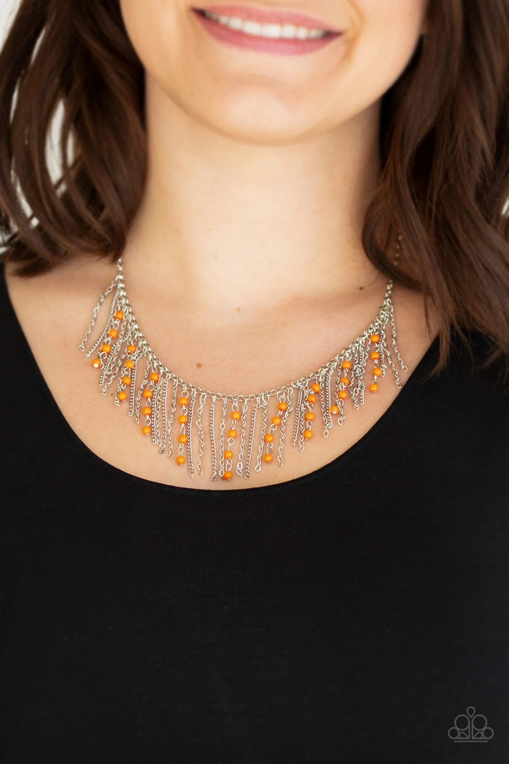 Paparazzi “Harlem Hideaway” Orange Fringe Necklace