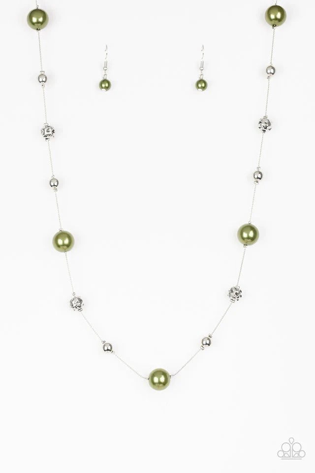 Paparazzi “Eloquently Elegant” Olive Green Pearl Necklace