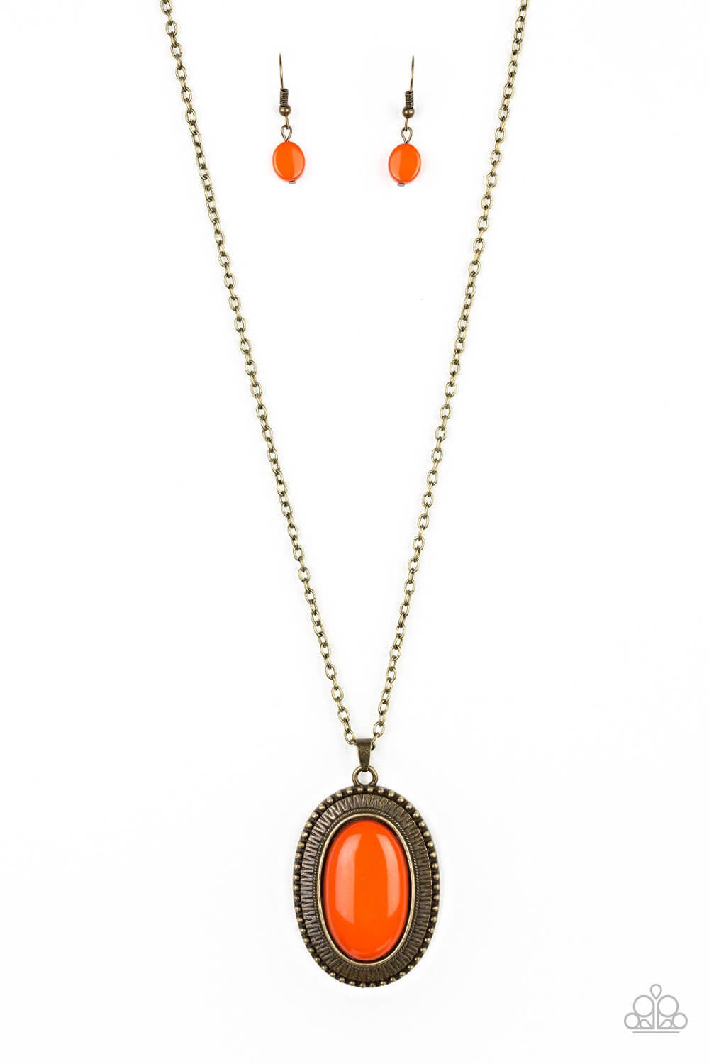 Paparazzi “Practical Prairie” Orange Stone Brass Necklace