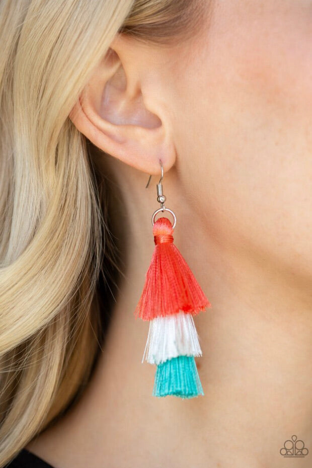 Paparazzi Coral, Blue, White Tassel Fringe Earrings “Hold On to Your Tassel”