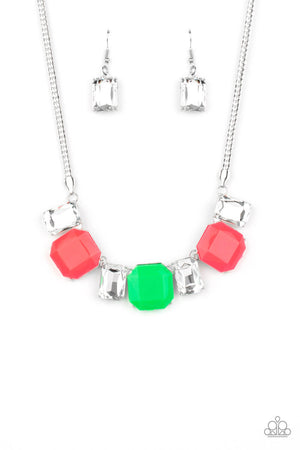 Paparazzi “Royal Crest” Neon Pink and Green Statement Necklace