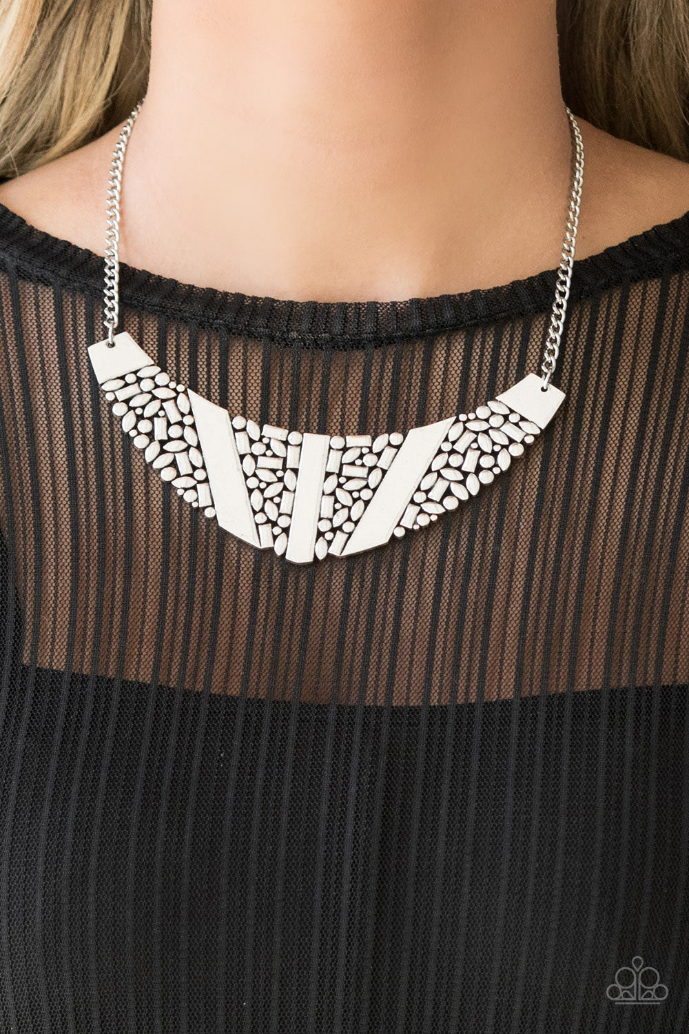 Paparazzi “Terra Trailbreaker” Silver Crescent Statement Necklace