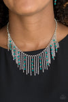 Paparazzi “Harlem Hideaway” Green and Silver Fringe Tassel Necklace