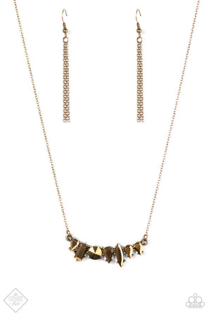 Paparazzi “Living the Luxe Life” Brass Aurum Rhinestone Bar Necklace