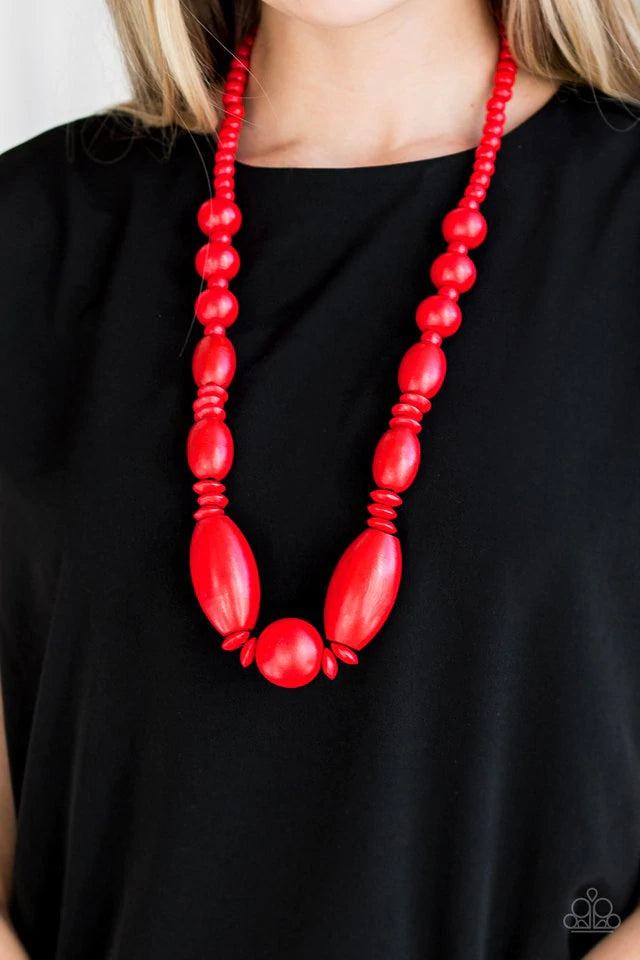 Paparazzi “Summer Breezin’” Red Wooden Necklace