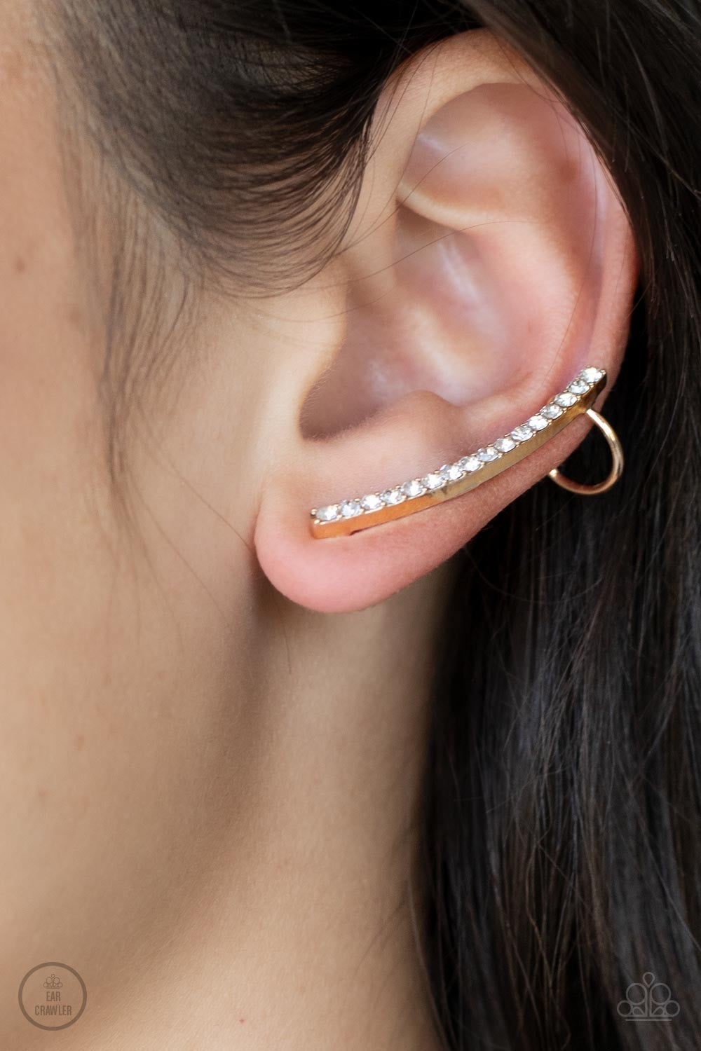 Paparazzi “Sleekly Shimmering” Gold Rhinestone Ear Crawler Earrings