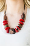 Paparazzi “Pacific Paradise” Red Brown Wooden Necklace