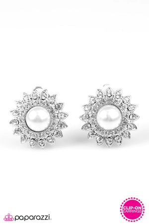 Vintage Paparazzi “Traditional Sparkle” White Pearly Rhinestone Clip-On Earrings