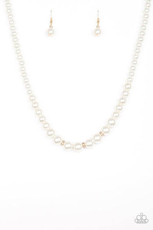 Paparazzi Necklace “Royal Romance” Gold with White Pearl Short Necklace - Brighten Up and Bling It