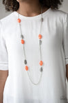 Paparazzi “Beachfront Beauty” Orange Glassy Bead Silver Hammered Necklace