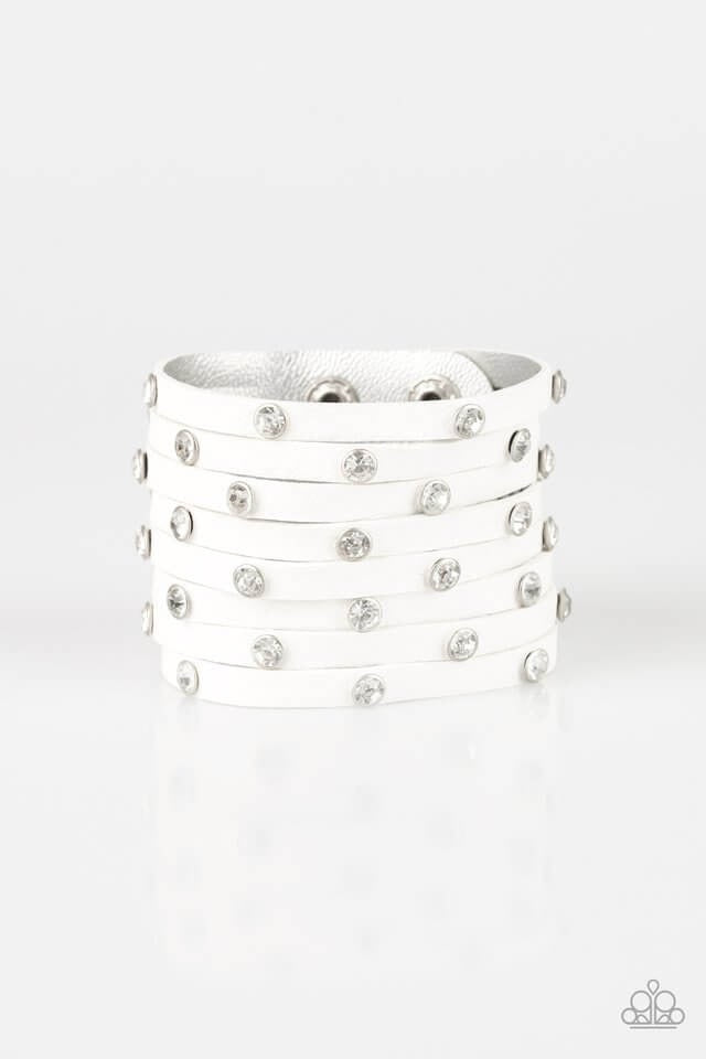 Paparazzi “Sass Squad” White Leather Stud Snap Bracelet