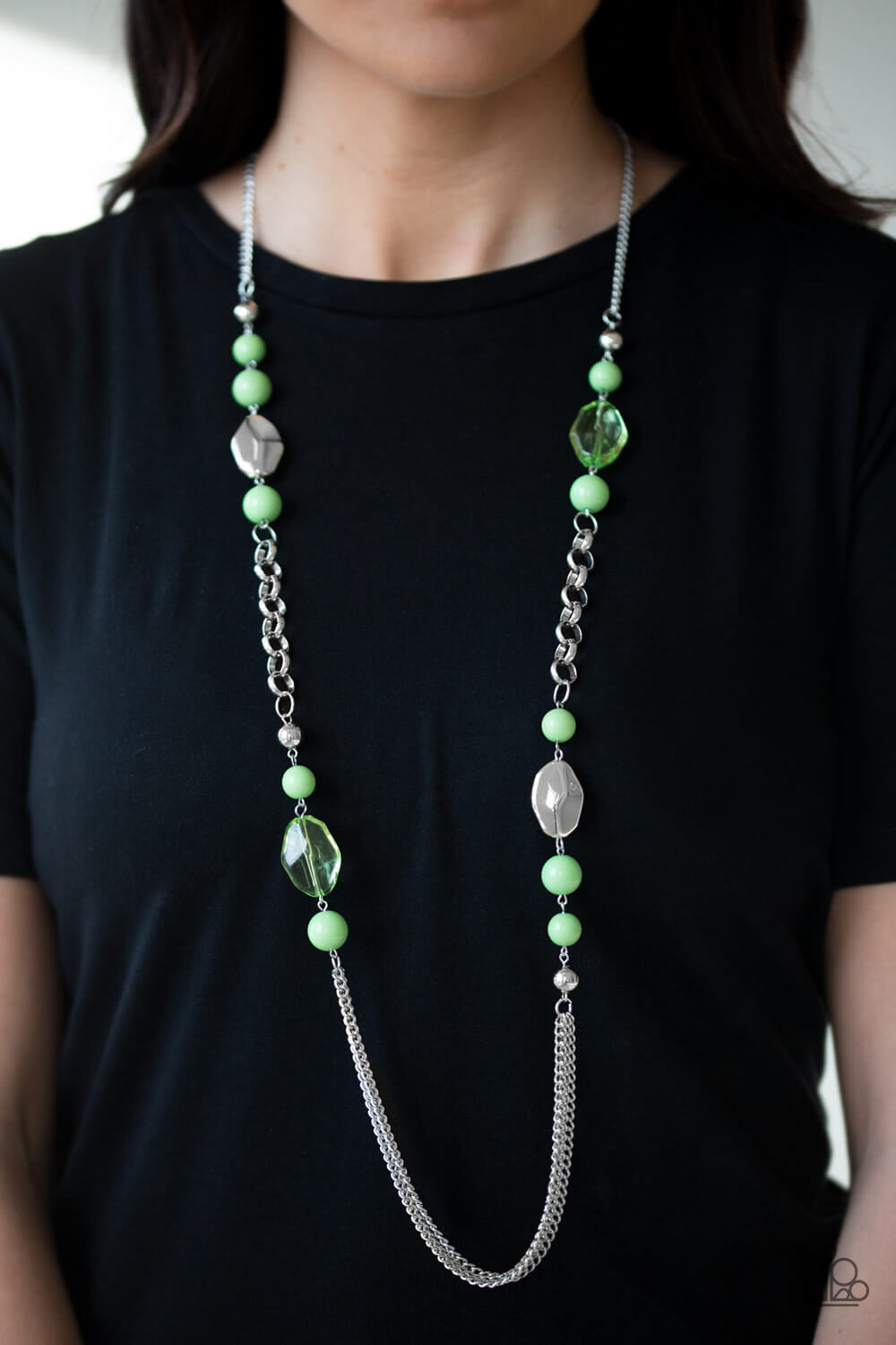 Paparazzi “Marina Majesty” Green and Silver Long Necklace