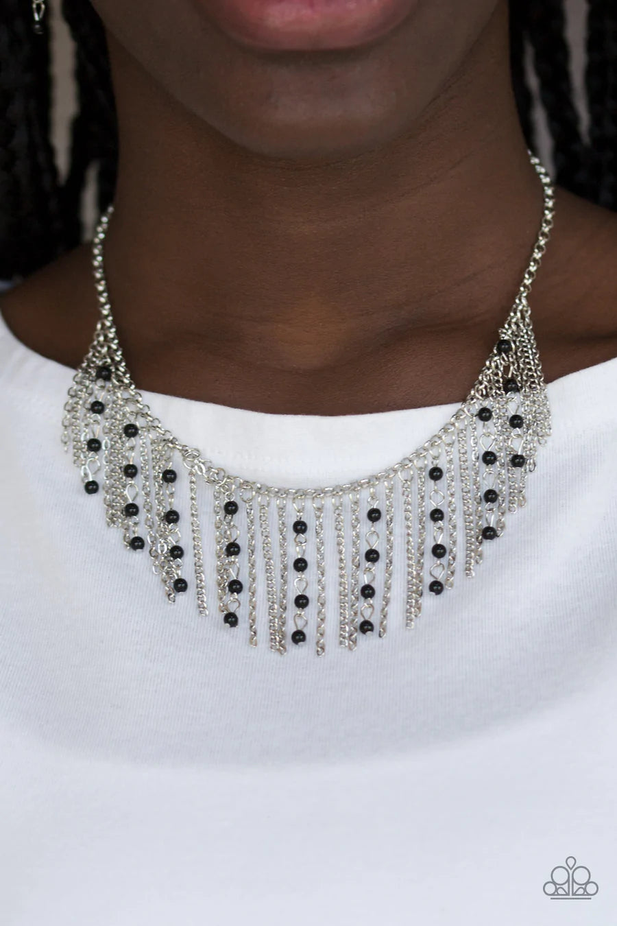 Paparazzi “Harlem Hideaway” Black Bead Fringe Necklace