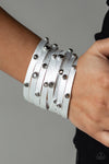 Paparazzi “Go-Getter Glamorous” Silver Metallic Leather Snap Bracelet