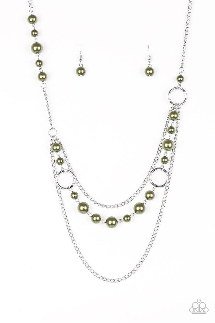 Paparazzi “Party Dress Princess” Pearly Olive Green Bead Necklace