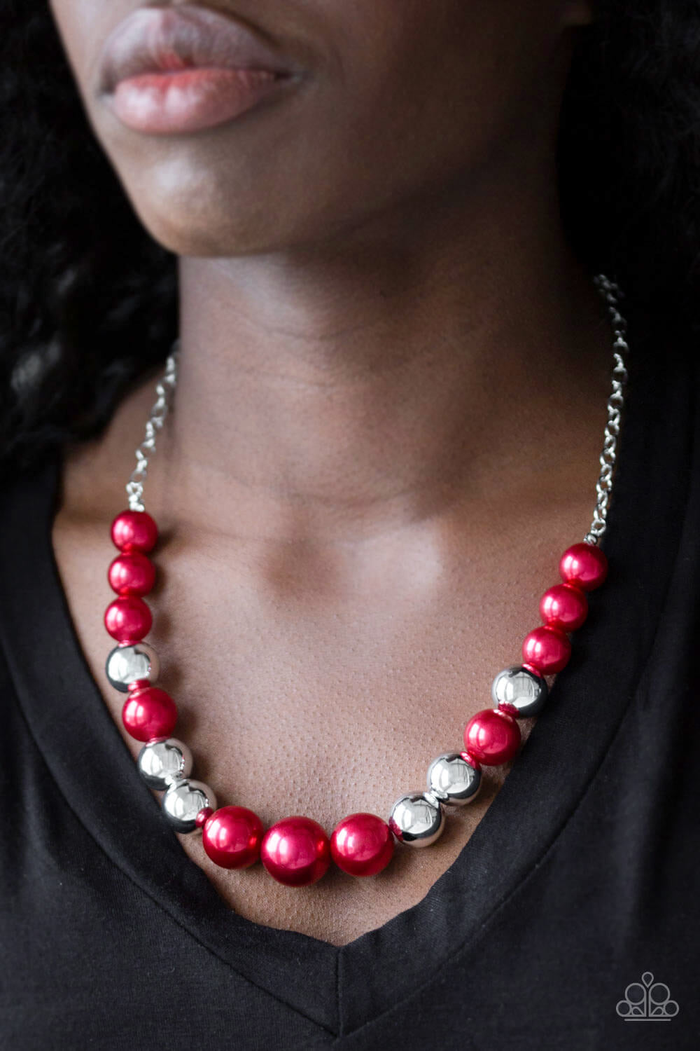 Paparazzi “Take Note” Red and Silver Bead Necklace
